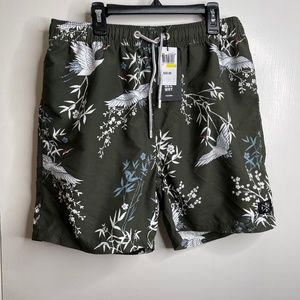 ZEE GEE WHY Mens Army Green Print Swim Trunks Shorts Medium Elastic Waist Pants